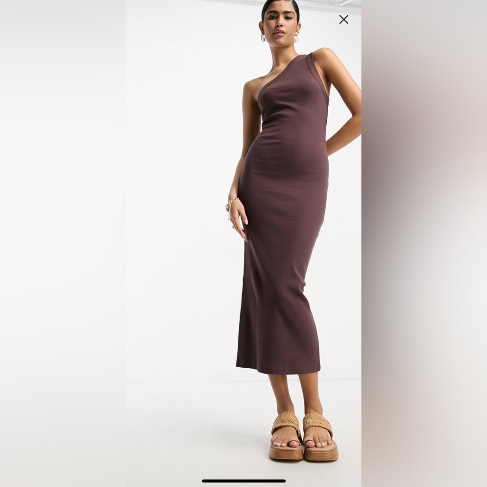 Chocolate brown one shoulder knit dress